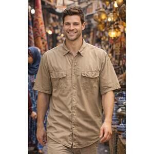 Vtg Camel Khaki Utility Shirt Mens Sz XL Cigarette Promotion Outdoors Italy GUC